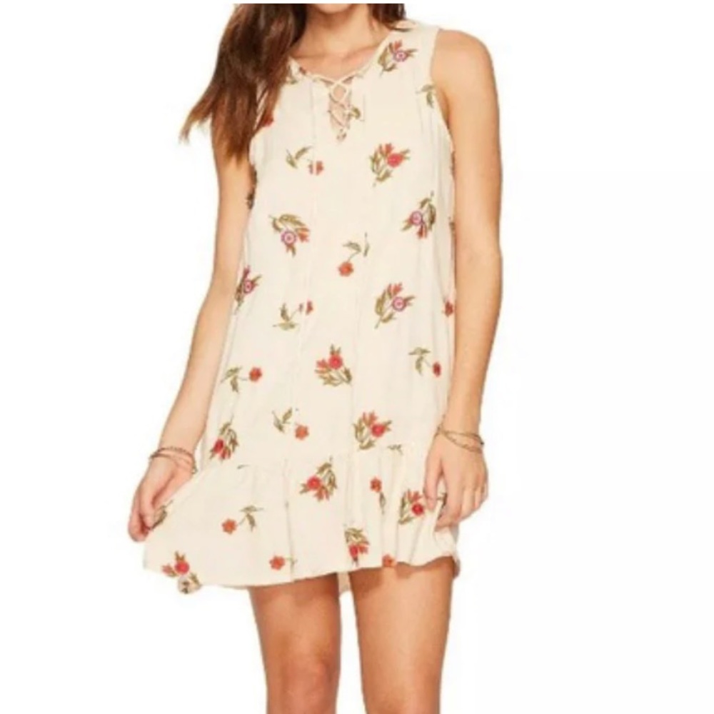Lovers + Friends Boho Embroidered Ruffle Cream dress MSRP $168 size XS